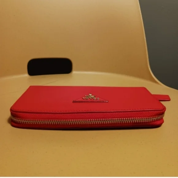 PRADA red Full Zip Wallet